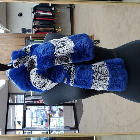 Rex Rabbit Fur Striped Scarf - Picture 3 of 3